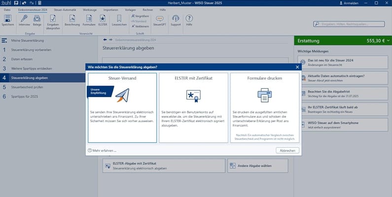 Die Benutzeroberfläche von WISO Steuer 2025